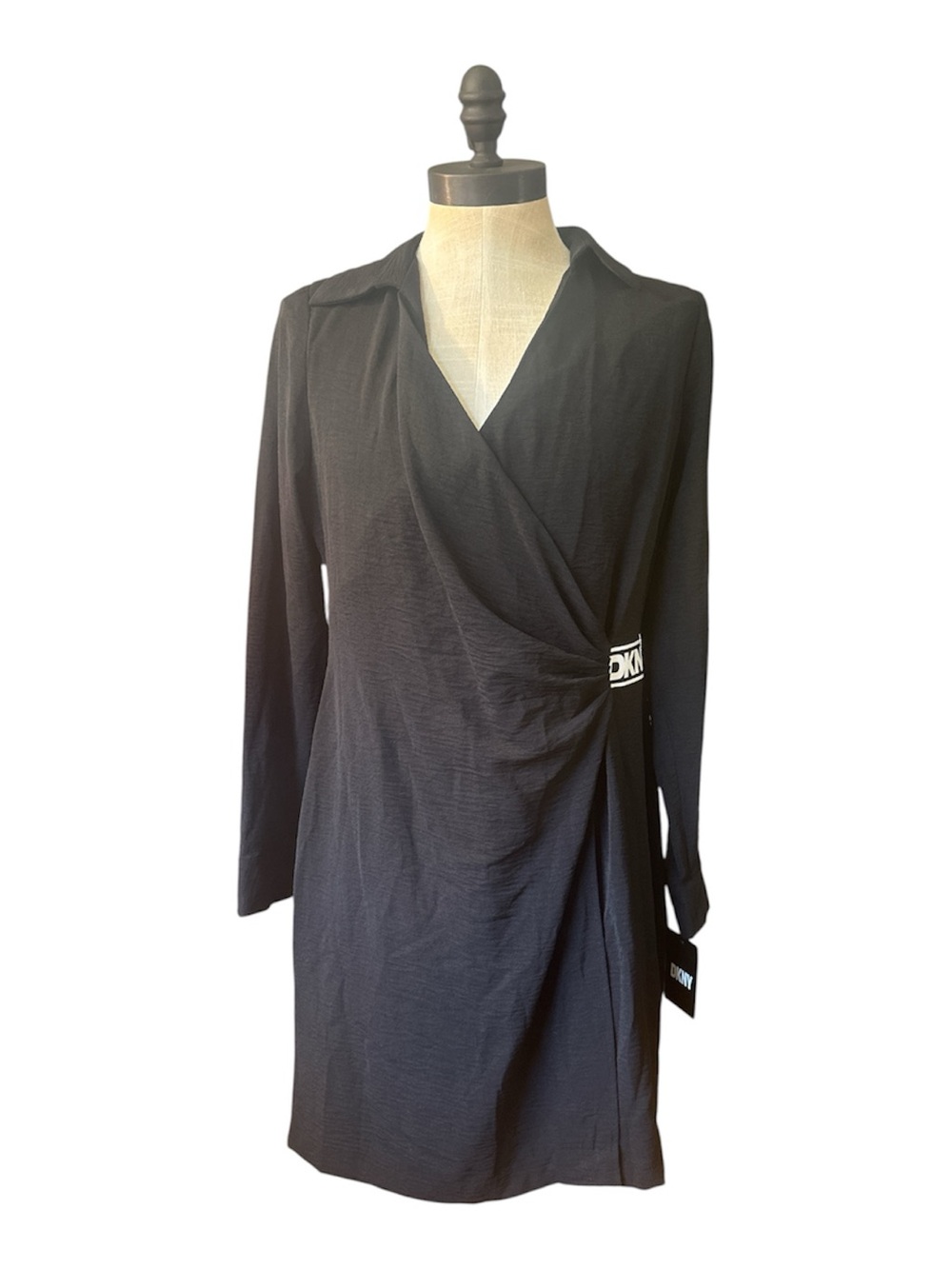 DKNY Black Wrap Dress with Subtle Logo Detail